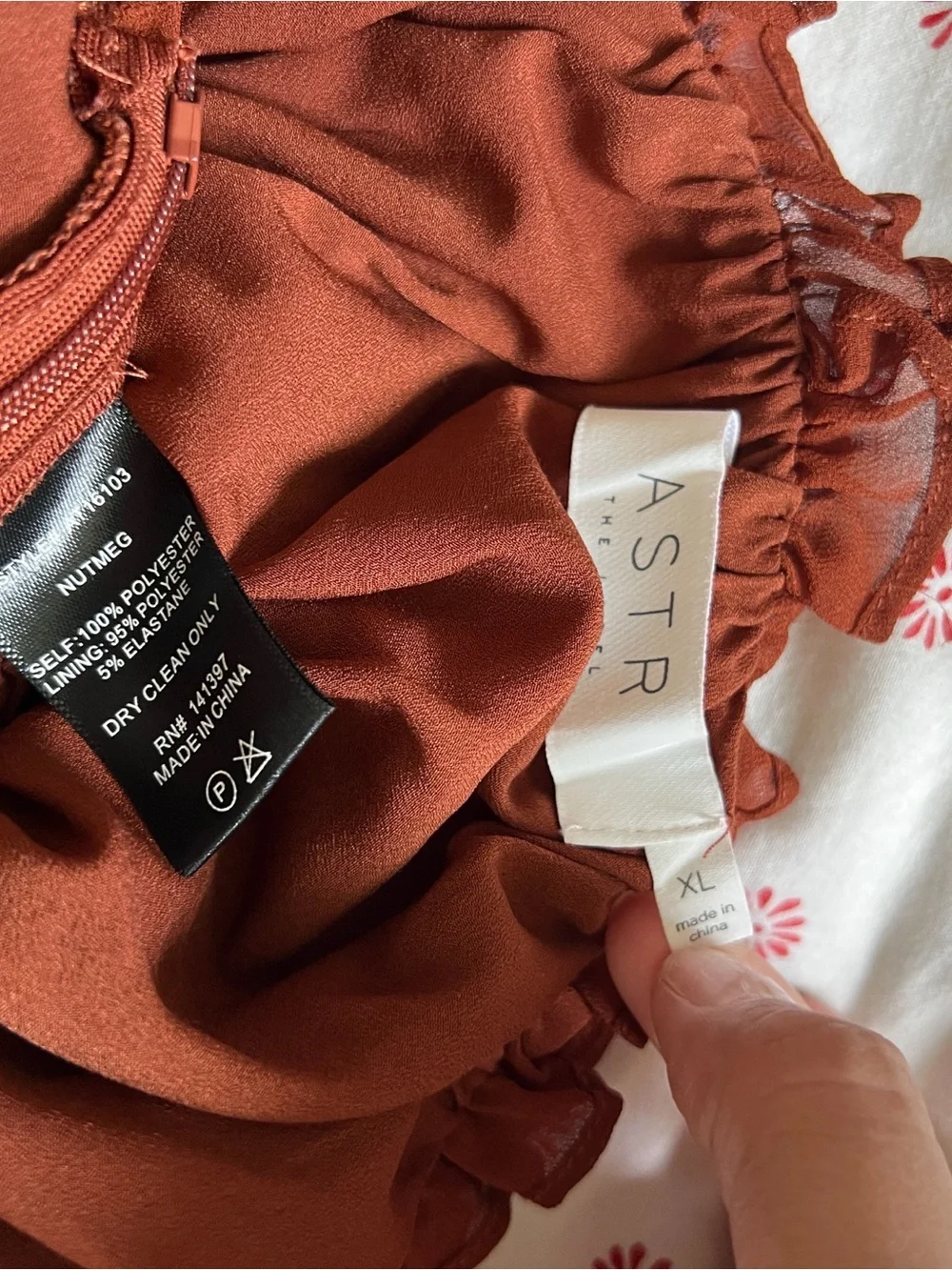 Astr Rust Brown Ruffle Peasant Blouse - XL